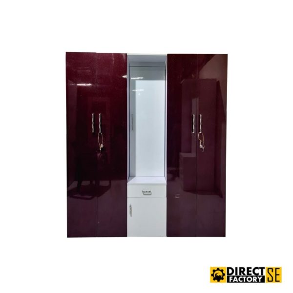 5 Door Wardrobe glossy white and maroon (2)